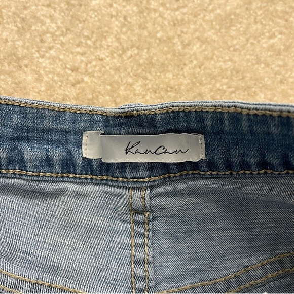 KanCan Shorts Womens Medium Blue Denim Cut Off Side Stripe Distressed High Rise - Picture 3 of 7